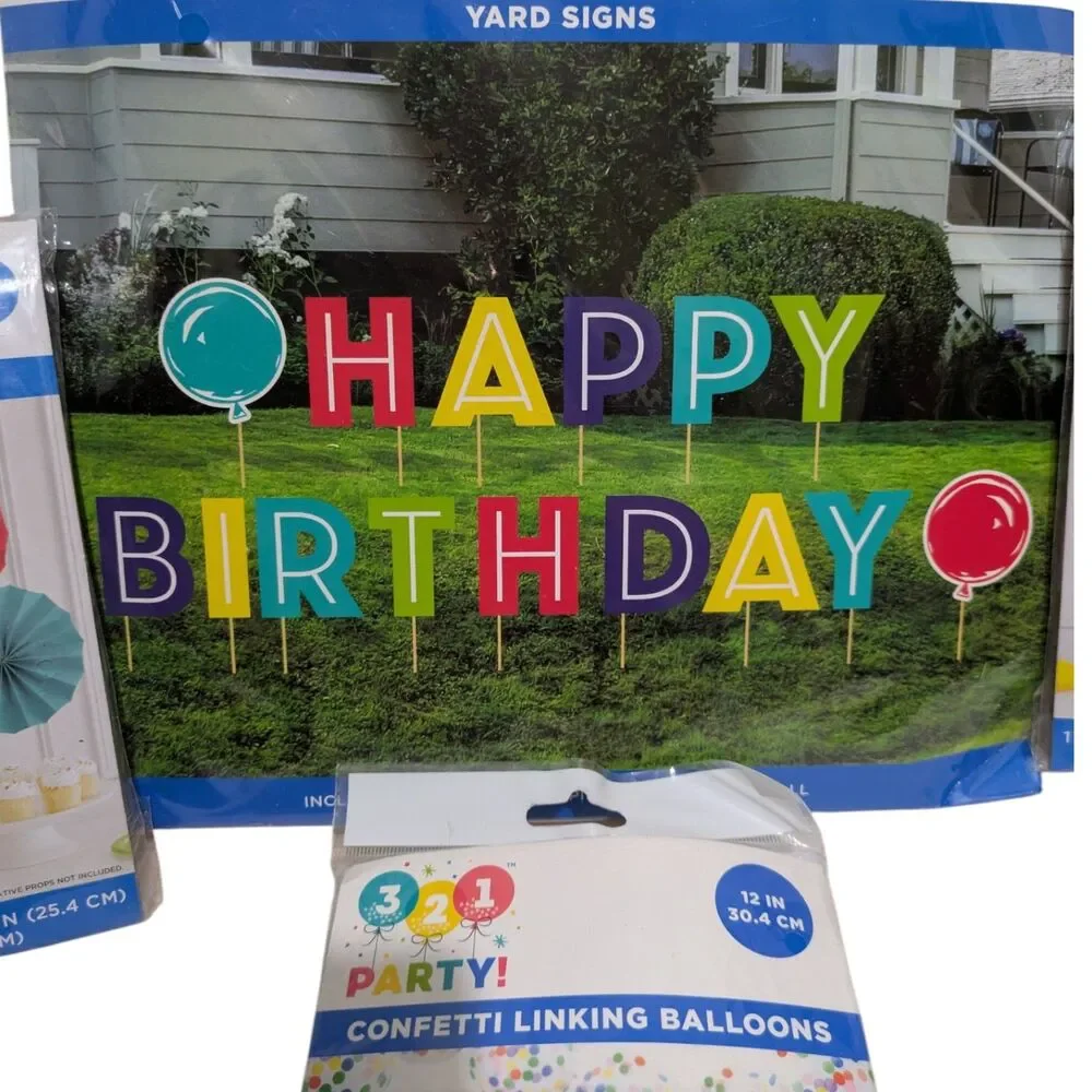 Birthday Party Decorations Bundle Yard Sign Balloons Decorative Fans Colorful